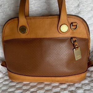Vintage Dooney & Bourke Cabrio Tan Brown Perforated Leather Dome Satchel